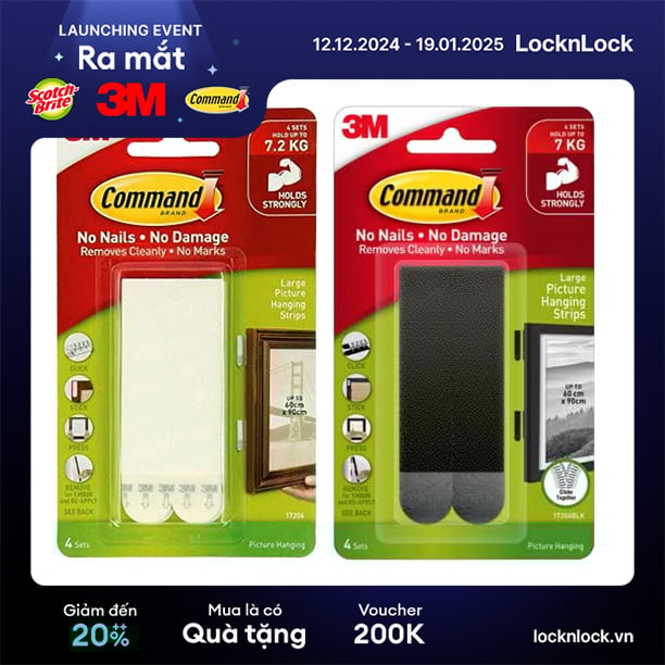 Miếng dán treo tranh Command™ 17206 - 2 màu (Trắng, Đen) - Chịu lực 7.2 kg - 8 miếng/vỉ